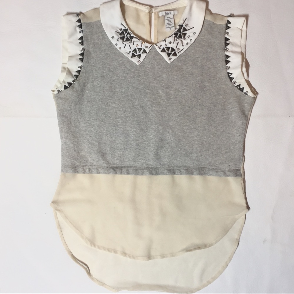 Bar III Embellished Collar Cap Sleeve Sheer Blouse